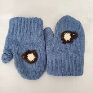 Blue Kids Lined Mittens with Sheep Design